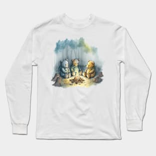 Teddy Bears Camping Watercolor Long Sleeve T-Shirt